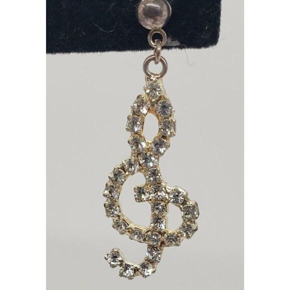 Vintage Earrings Music Note Rhinestone & Sterling Silver Musical Sing Singing - Picture 4 of 8